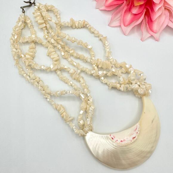 Vintage Nautilus Shell Carved MOP Chip Multistrand Necklace Tropic Beach Cruise - Picture 6 of 11